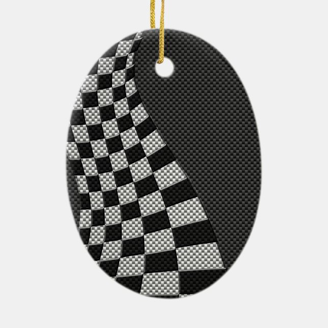 Carbon Fibre Style Racing Flag Wave Decor Ceramic Tree Decoration (Back)