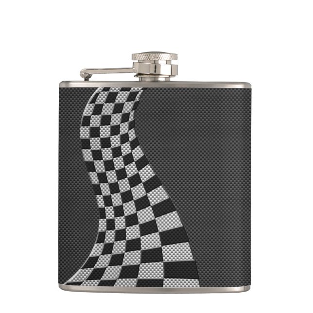 Carbon Fibre Style Racing Flag Wave Decor Hip Flask (Front)