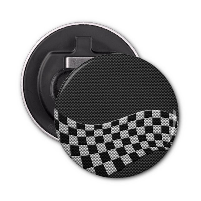 Carbon Style Racing Flag Wave Decor Bottle Opener (Front)