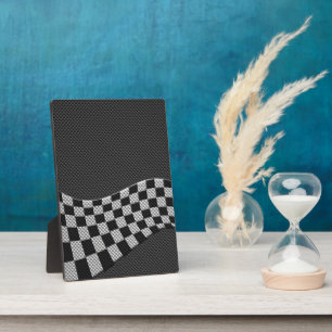 Carbon Style Racing Flag Wave Decor Plaque