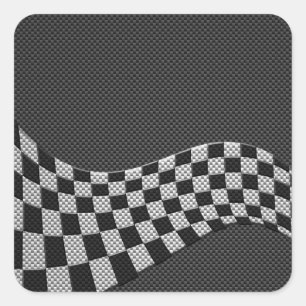 Carbon Style Racing Flag Wave Decor Square Sticker