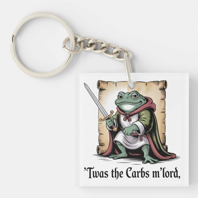 Carbs Got Me M’lord Funny Fantasy Frog Key Ring (Front)
