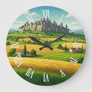 Carcassonne France Travel Large Clock