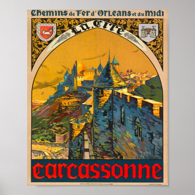 Carcassonne Vintage French Travel Poster (Front)