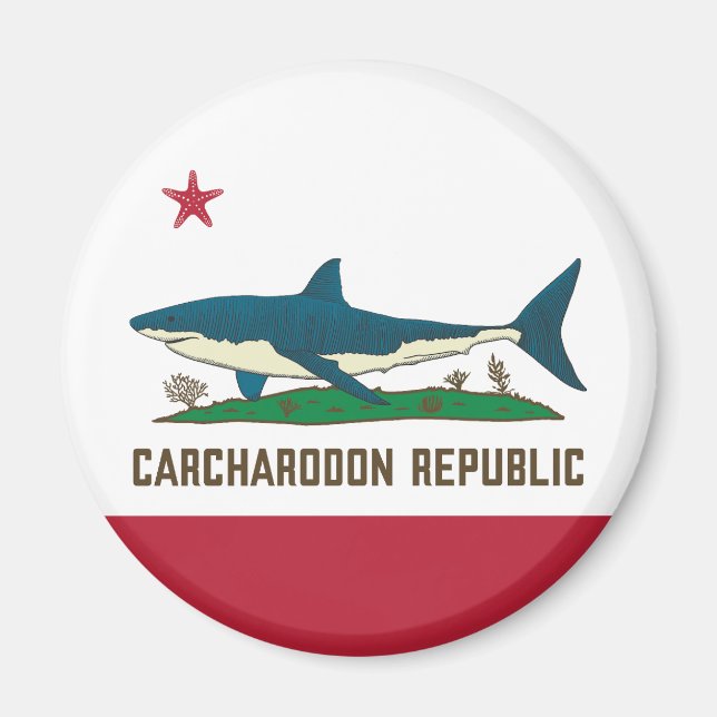 Carcharodon Republic California Flag White Shark Magnet (Front)