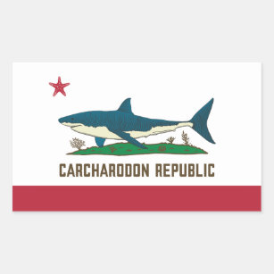 Carcharodon Republic California Flag White Shark Rectangular Sticker