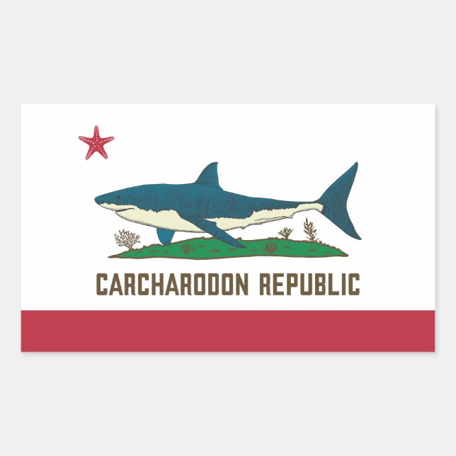 Carcharodon Republic California Flag White Shark Rectangular Sticker (Front)