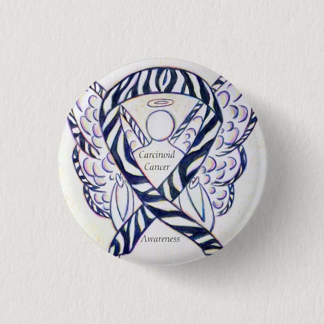 Carcinoid Cancer Awareness Ribbon Angel Custom Pin (Front)