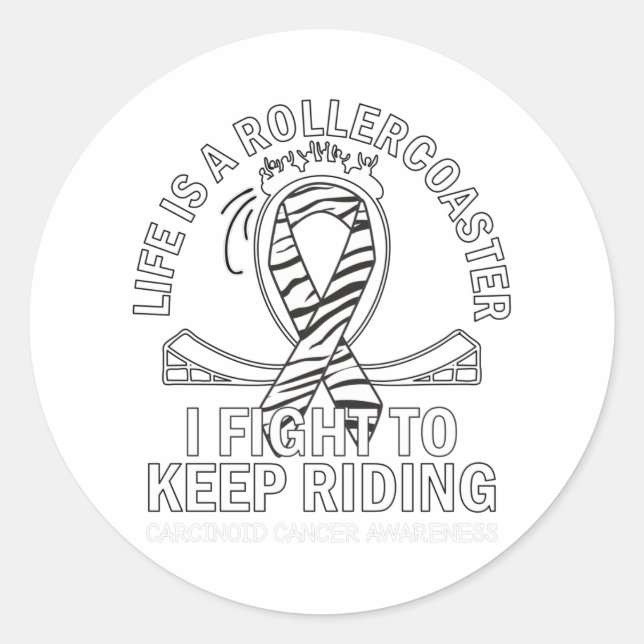 Carcinoid cancer awareness zebra print ribbon classic round sticker (Front)