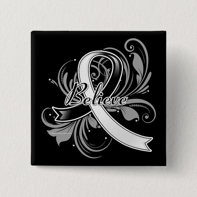 Carcinoid Cancer Believe Flourish Ribbon 15 Cm Square Badge (Front)