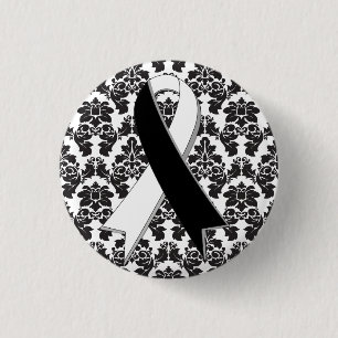 Carcinoid Cancer Damask Black and White Ribbon 3 Cm Round Badge
