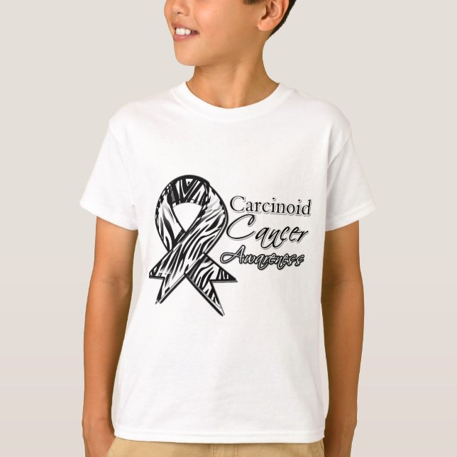 Carcinoid Cancer Zebra-Striped Awareness Ribbon T-Shirt (Front)