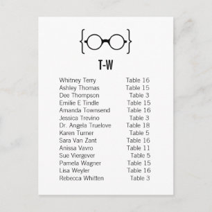 Card 13 Geeky Glasses Seating Chart Postcard v1