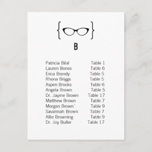 Card 2 Geeky Glasses Seating Chart Postcard v2