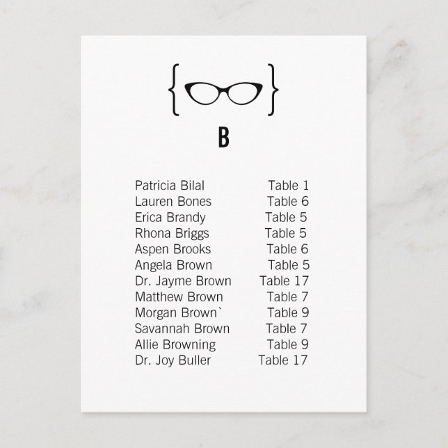 Card 2 Geeky Glasses Seating Chart Postcard v2 (Front)