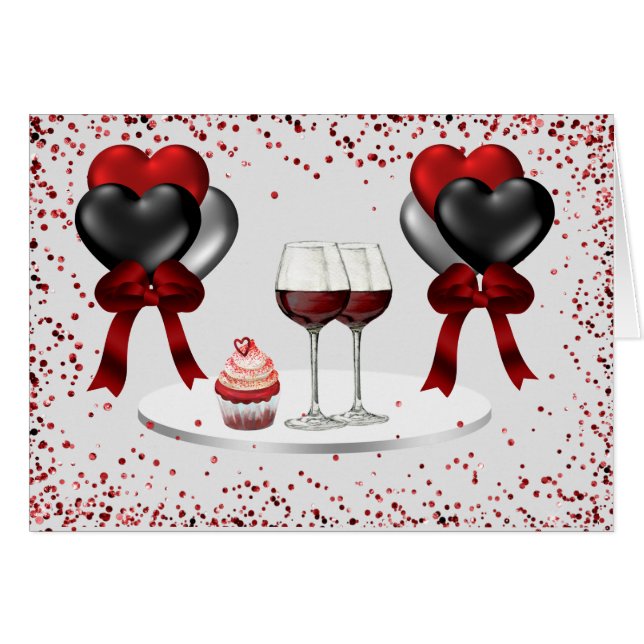  Card 5x7 Love in White w/ Red and Black Hearts (Front Horizontal)
