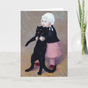 Card: A Small Girl with A Cat by Steinlen Holiday Card