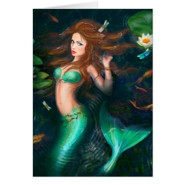 Card Beautiful mermaid in lake (Front)