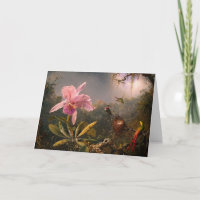 Card: Cattleya Orchid & Three Hummingbirds