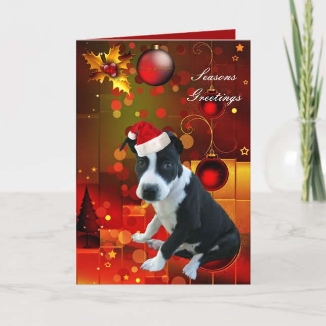 Card Christmas Pitbull Puppy Dog (Front)