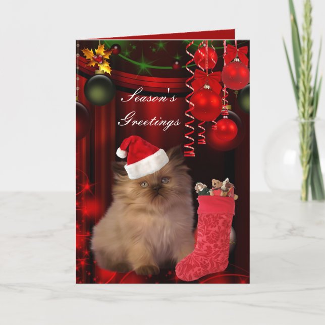 Card Christmas Xmas Cat Hat (Front)