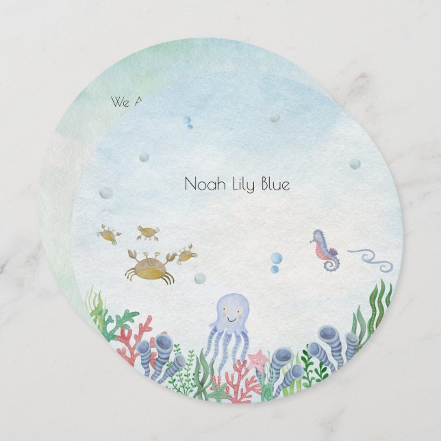 Card (Circle) - Birth Announcement Ocean (Front/Back)