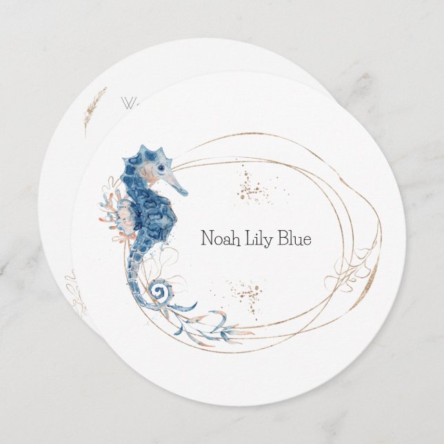 Card (Circle) - Birth Announcement Ocean Kaart (Front/Back)