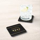 Card Club Custom Gold Name and Card Playing Suits Coaster<br><div class="desc">Durable poker club game room drink coasters with gold playing club suits and elegant stripes. Wording can be edited to suit any type of game or card theme such as bridge,  euchre. You can edit the background color and fonts by clicking 'customize further'.</div>