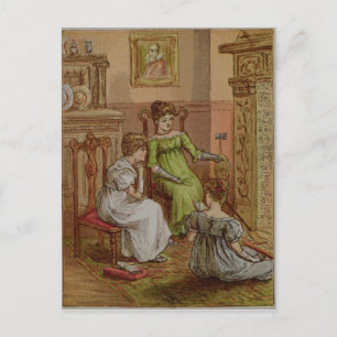 Card depicting a fireside scene