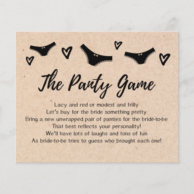 CARD Drop your panties game, Bridal Shower (Front)