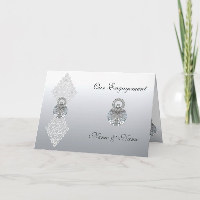 Card Engagement Wedding Save the Date Silver Lace (Front)