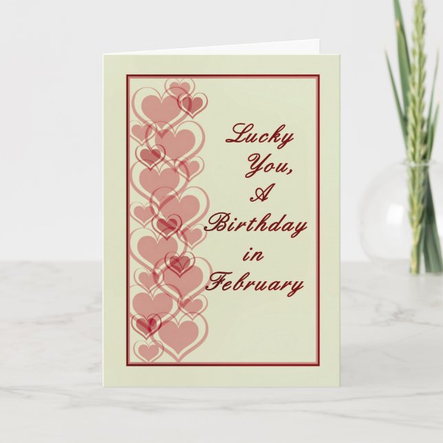 Card, February Birthday with Hearts Pale Green Card (Front)