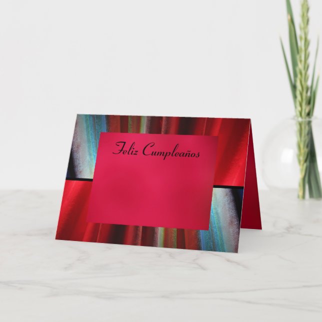 Card - Feliz Cumpleaños - Red Abstract Art (Front)