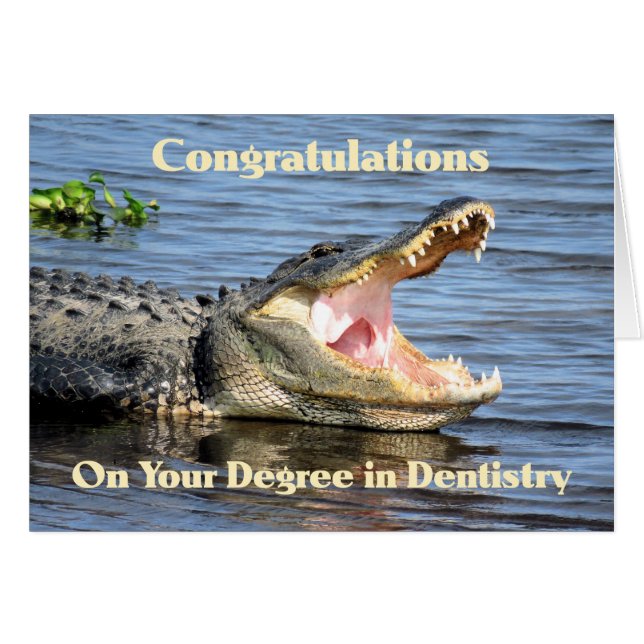 Card for Degree in Dentistry Humour with Alligator (Front Horizontal)
