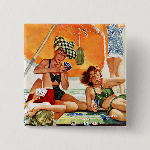Card Game at the Beach by Alex Ross 15 Cm Square Badge