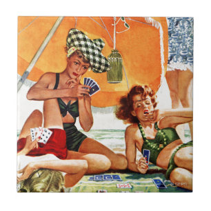 Card Game at the Beach by Alex Ross Ceramic Tile