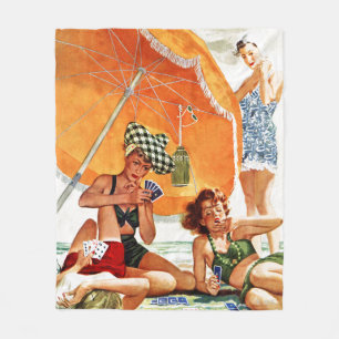 Card Game at the Beach by Alex Ross Fleece Blanket