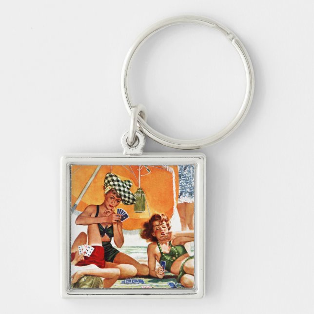 Card Game at the Beach by Alex Ross Key Ring (Front)