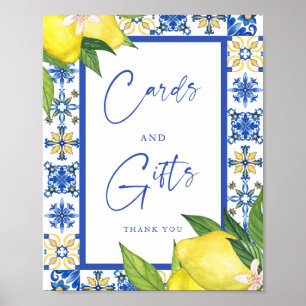 Card & Gifts Blue Tiles Lemons Bridal Shower Sign