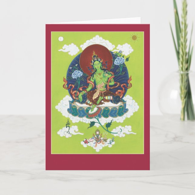 CARD Green Tara - with explanation and mantra (Front)