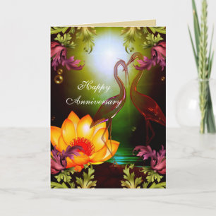 Card Happy Anniversary Birds Gold Frame Floral