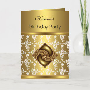 Card Invite Birthday Party Gold Floral