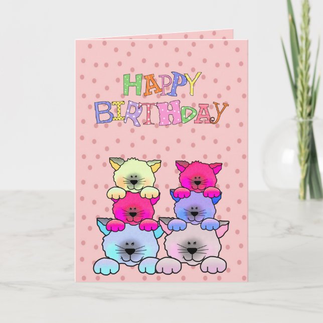 Card Kid's Girls Happy Birthday Cats 2 (Front)
