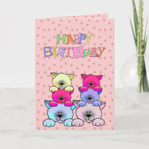 Card Kid's Girls Happy Birthday Cats 2