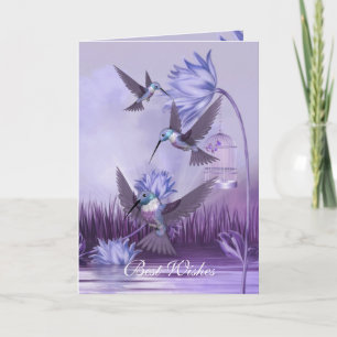 Card Lilac Hummingbirds Birds Best Wishes Birthday