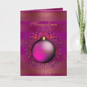 Card Merry Christmas Deep Plum Pink Gem