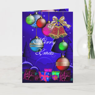 Card Merry Xmas Christmas Bells Balls