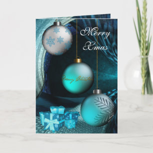 Card Merry Xmas Jade Blue Balls