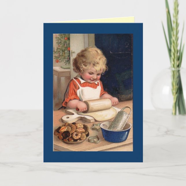 Card/Note Card - Vintage Little Girl Baking cookie (Front)