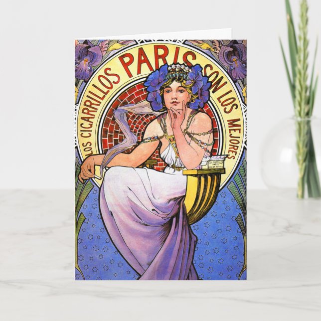Card or Invitation: Mucha Art Nouveau Illustration (Front)